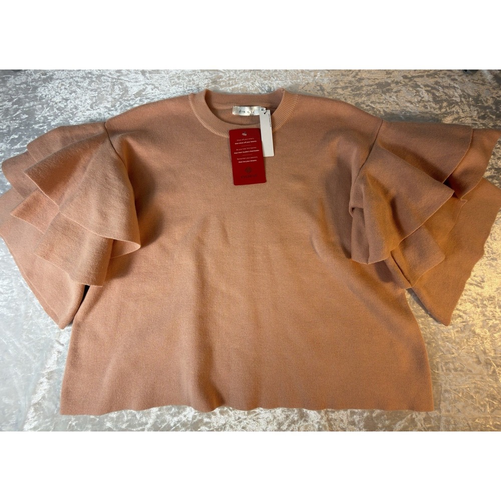 Ark & Co Blush Tiered Ruffle Sleeve Sweater Knit Top Women's Small NWT